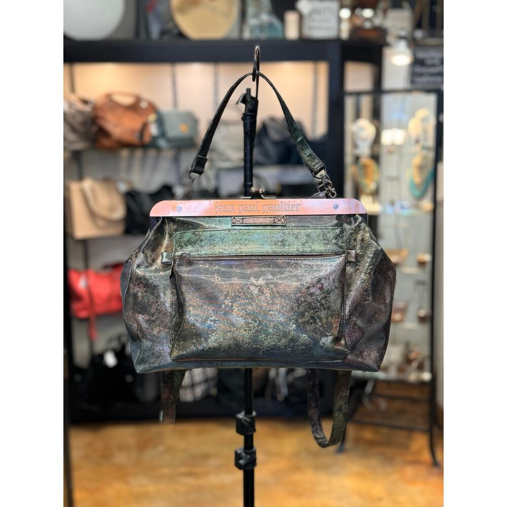 RARE Jean Paul GAULTIER Kiss Lock V Cyber PVC 90's Vintage Plate Convertible Bag